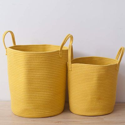 2 X Large Baskets for Blanket Cotton Rope Woven Storage Baskets with Strong Handles Nursery Laundry Basket Kids Toy Hamper