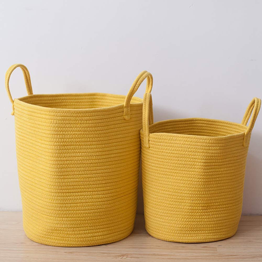 2 X Large Baskets for Blanket Cotton Rope Woven Storage Baskets with Strong Handles Nursery Laundry Basket Kids Toy Hamper