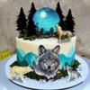 13 PCS Wolf Cake Topper Full Moon Cake Decor with Animal Figurine Wolf Themed Wedding Birthday Cake Decorations (Gray) view 1