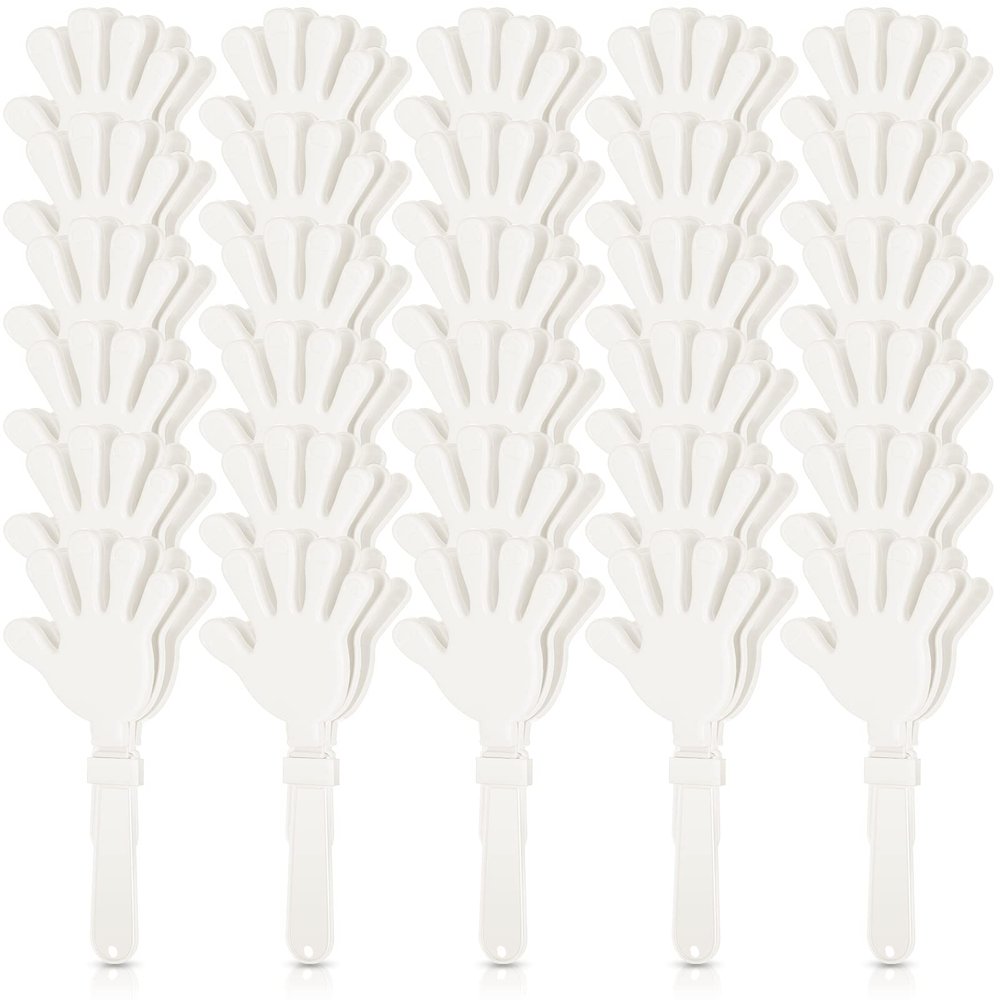 BBTO 30 Pcs Hand Clappers Noisemakers 7.5 Inch Plastic Party Clappers for Fiesta Birthday Party Supplies Carnival Prize Football Sport Accessories Favor(White)