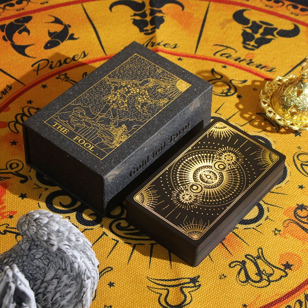 Jayiaine Tarot Cards Deck, Water Proof with Guidebook Divination Oracle 80 Cards, Fortune Telling Game Set for Family Reunion Beginners Expert Readers for Christmas Birthday, Black