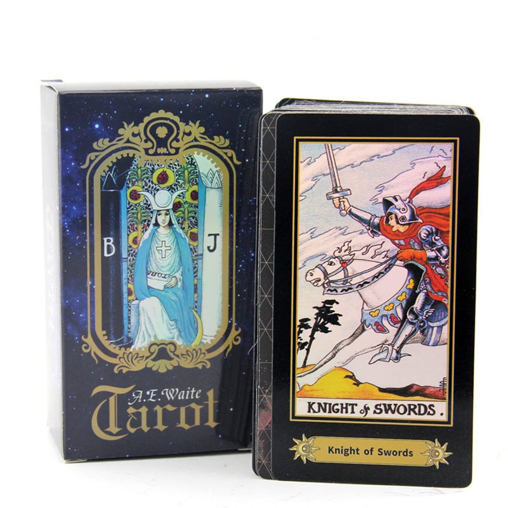 Jayiaine Tarot Card Deck Classic Set with The Guide Future 78Tarot Cards, Artwork Portable Tarot Game Beginner and Professional Player for Holiday Family Party Playing Card Board Game Gifts,Black