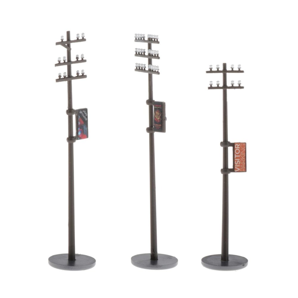 UGPLM 3pcs 1:87 Miniature Telephone Poles Set for Architecture Layout Scale