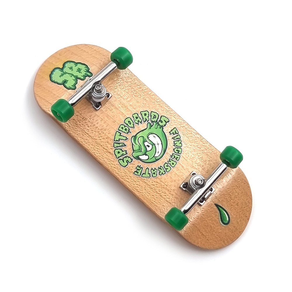 SPITBOARDS 34mm x 96mm Complete Pro Fingerboard Set-Up | Real Wood Deck | Pro Trucks with Lock-Nuts and Bushings | Polyurethane Wheels with Bearings | Round Emblem (Wood Version)