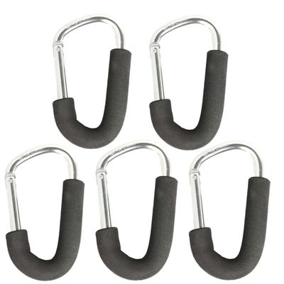 5 Packs Carabiner Hook for Shopping Aluminum D-Style Sponge Hook Carry Handle Shopping Hook Perfect Carabiner Hook for Bags Handbag Tote Stroller Carrying (Silver)