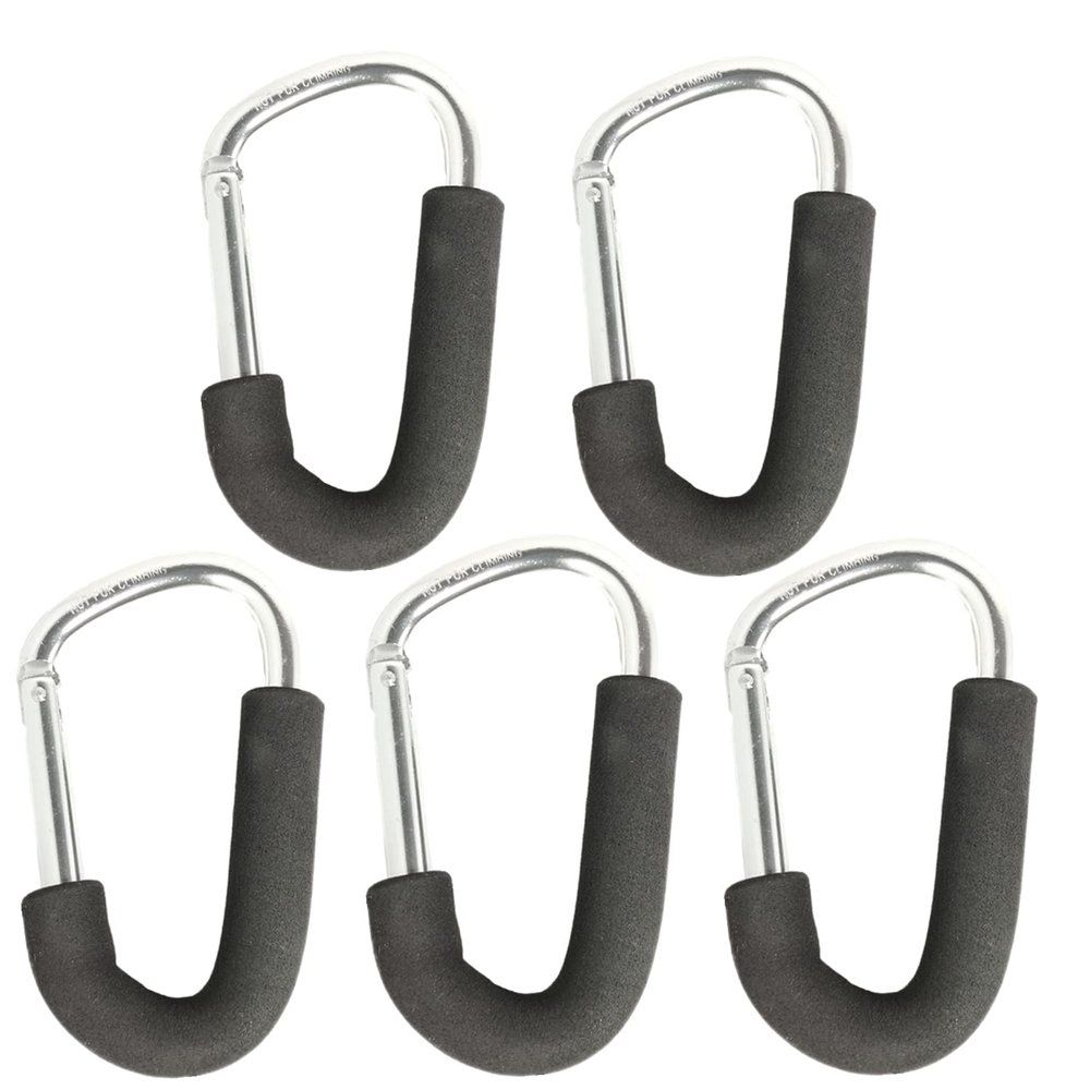 5 Packs Carabiner Hook for Shopping Aluminum D-Style Sponge Hook Carry Handle Shopping Hook Perfect Carabiner Hook for Bags Handbag Tote Stroller Carrying (Silver)
