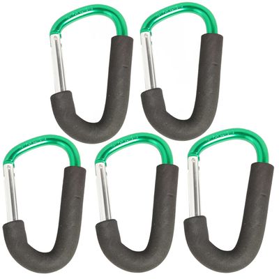 5 Packs Carabiner Hook for Shopping Aluminum D-Style Sponge Hook Carry Handle Shopping Hook Perfect Carabiner Hook for Bags Handbag Tote Stroller Carrying (Green)