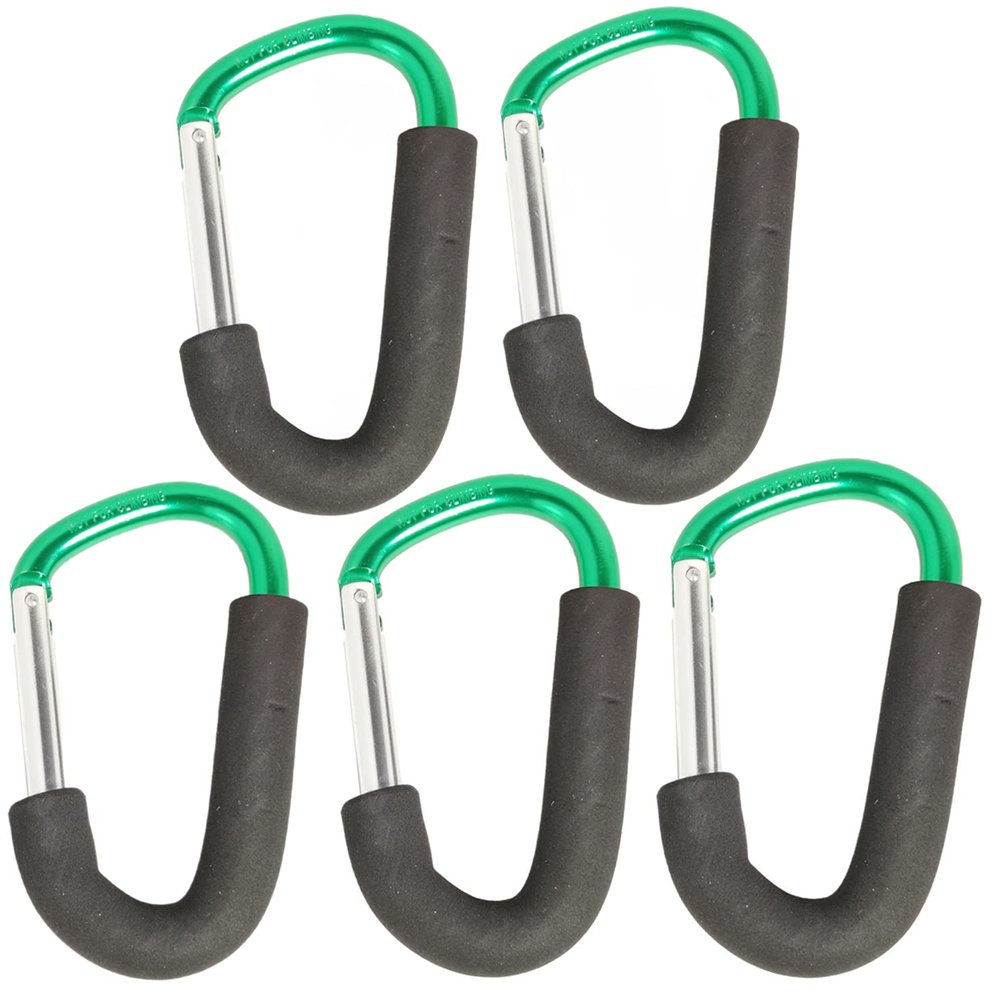 5 Packs Carabiner Hook for Shopping Aluminum D-Style Sponge Hook Carry Handle Shopping Hook Perfect Carabiner Hook for Bags Handbag Tote Stroller Carrying (Green)