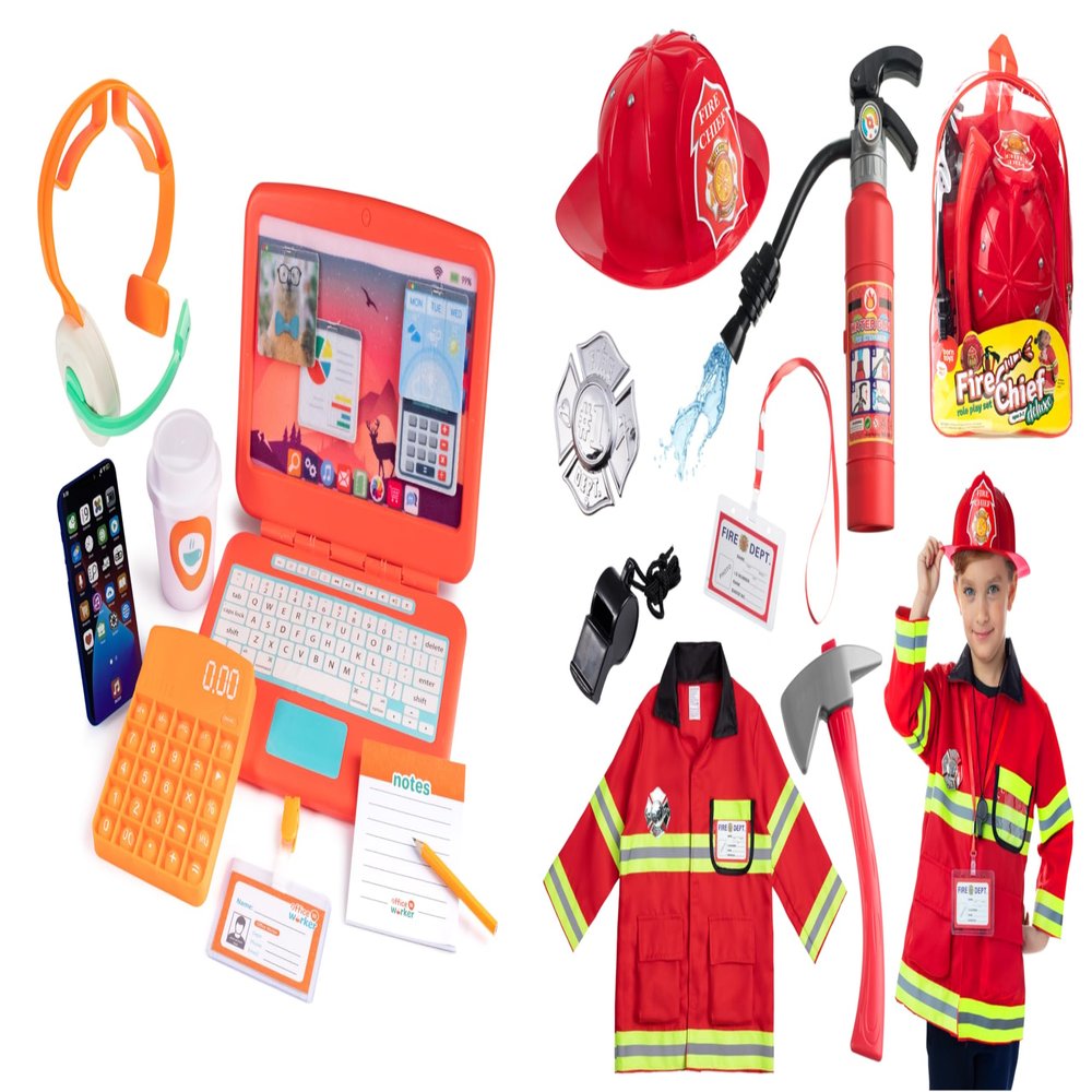 Born Toys Kids Dress Up Costume Set: Firefighter Costume & Accessories and Pretend Office Worker for Boys & Girls