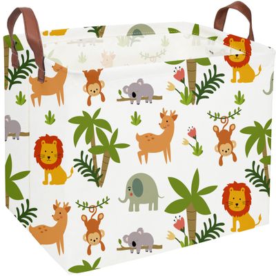 Essme Rectangular Animals Storage Basket,Green Baskets,Nursery Storage Bin Organizer with Handles for Jungle Decor,Shelf Bins,Animal Basket.(Jungle animal)