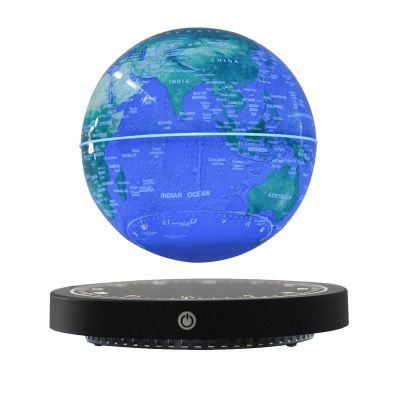 WUPYI 6" Magnetic Levitation Floating Globe Anti Gravity Rotating World Map with LED Light 7 Colors Display Floating Globe for Children Educational Gift Home Office Desk Decor (Blue-Clock Base)