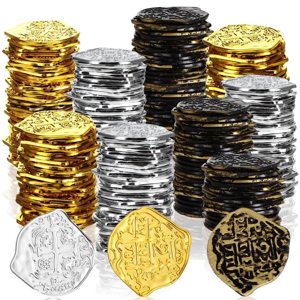Hanaive 500 Pcs Plastic Pirate Gold Coins Spanish Doubloon Replicas Bulk Kids Fake Play Coins for Pirate Party Treasure Chest Board Games Tokens Toys Cosplay(Roman)
