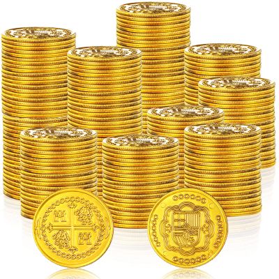 Hanaive 500 Pcs Plastic Pirate Coins Bulk Fake Pirate Treasure Chest Halloween Toy Coins Replica Spanish Doubloons for Treasure Hunt Board Game Cosplay Party Decorations(Gold)
