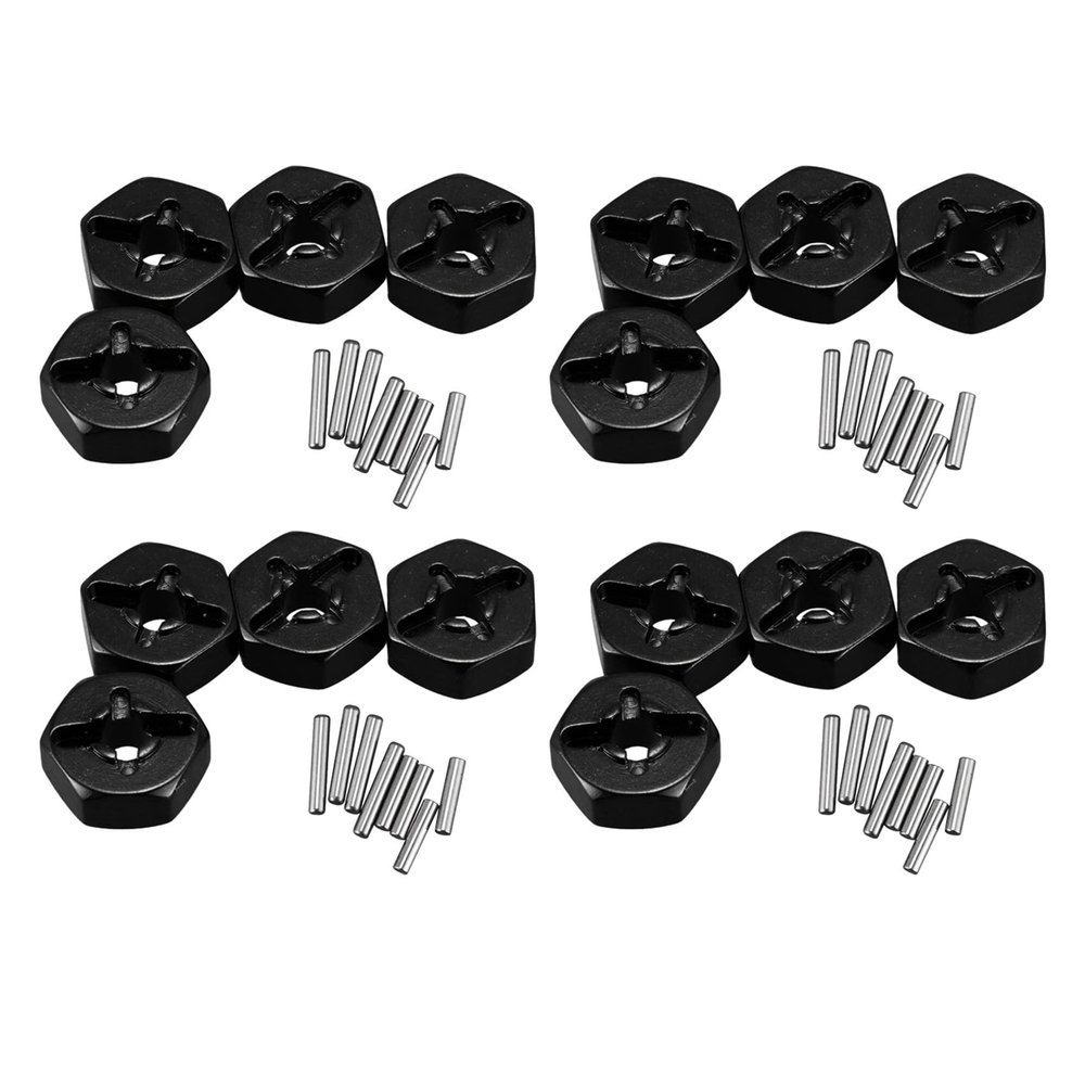 Pasotim 16x Aluminum 12mm Combiner Hub Hex Adapter Upgrades for 144001 1/14 RC Car Spare Parts,Black