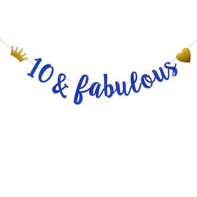 10 & Fabulous Banner,Pre-Strung,No Assembly Required,Funny Blue Paper Glitter Party Decorations for 10th Birthday Party Supplies, Letters Blue,ABCpartyland