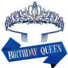 "Birthday Queen" Sash and Crystal Tiara Set Tiara and Crowns for Women COCIDE Birthday Gift for Girl Kit Decorations Set Rhinestone Hair Accessories Glitter Stain Silk Sash for Party view 1