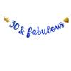 30 & Fabulous Banner,Pre-Strung,No Assembly Required,Funny Blue Paper Glitter Party Decorations for 30th Birthday Party Supplies, Letters Blue,ABCpartyland view 1