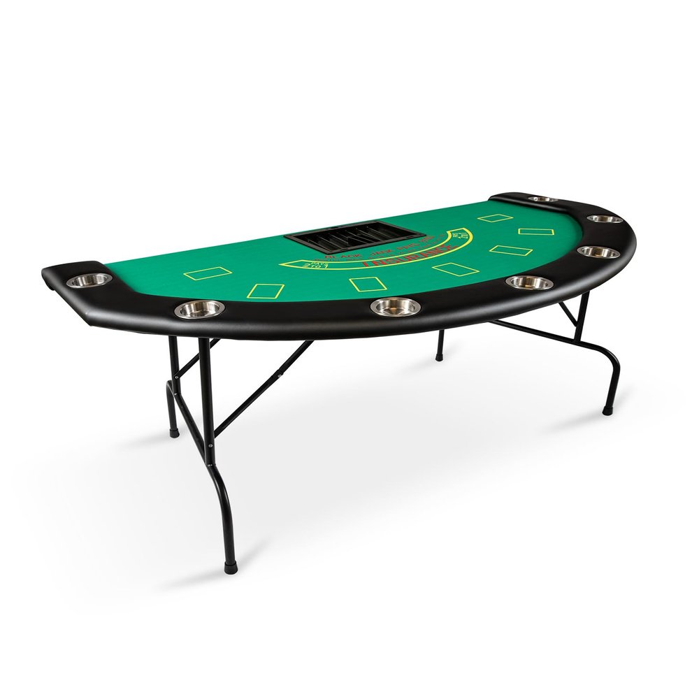 DC DICLASSE Foldable 7 Players Poker Table for Blackjack, Texas Hold'em Table with Stainless Steel Cup Holder, Casino Leisure Table for Card Games, Dominoes, Board Games,Green Speed Felt