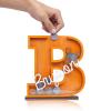 Personalized Piggy Bank with Name Custom Letters Wooden Piggy Bank Engraved Money Box Piggy Bank Gift for Kids Girl Boy, Christmas Birthday Home Decoration (Style 4-Orange) view 1