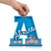 Personalized Piggy Bank with Name Custom Letters Wooden Piggy Bank Engraved Money Box Piggy Bank Gift for Kids Girl Boy, Christmas Birthday Home Decoration (Style 5-Blue) view 1
