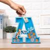 Personalized Piggy Bank with Name Custom Letters Wooden Piggy Bank Engraved Money Box Piggy Bank Gift for Kids Girl Boy, Christmas Birthday Home Decoration (Style 5-Blue) view 4