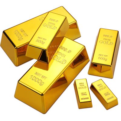 6 Pcs Fake Gold Bar Replica Brick Bullion Glittering Movie Prop for Stage Decoration Halloween Pirate Costume Party Supplies Novelty Gifts Paper Weight Door Stop (Gold, 6.5 Inch, 4.5 Inch, 2.4 Inch)