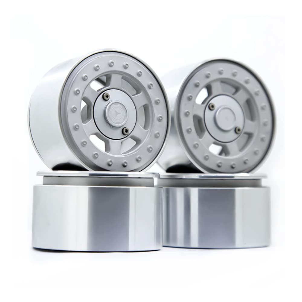 4PCS 1/10 RC Rock Crawler Aluminum 2.2 Beadlock Wheel Rims for Axial SCX10 RR10 Wraith G63 G500 Traxxas TRX4 TRX-6 (Color : Silver)