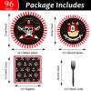 96pcs Pirate Birthday Tableware Set Pirates Party Paper Plates and Napkins Decorations Pirate ship Bone Disposable Dinnerware Supplies for Adult Teens Kids Birthday Party Favor, Severs 24 view 2