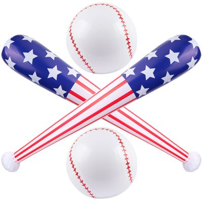 4 Pcs American Flag Inflatable Baseball and Baseball Bat,Blow Up Baseball Bat Beach Ball,Sports Theme Baseball Party Favors for Kids Adult Pool Beach,Sports Game Birthday Carnival Decor Photo Props
