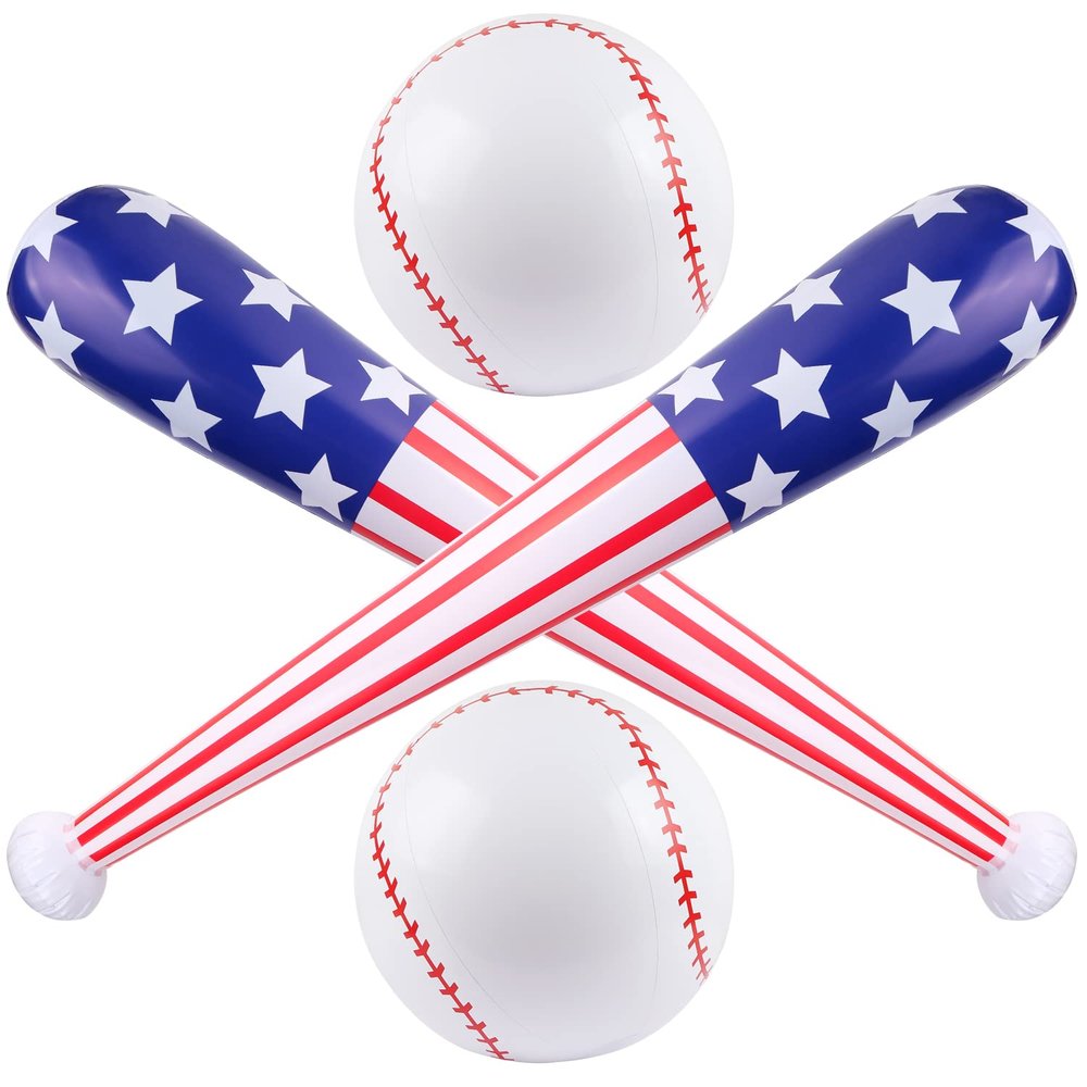 4 Pcs American Flag Inflatable Baseball and Baseball Bat,Blow Up Baseball Bat Beach Ball,Sports Theme Baseball Party Favors for Kids Adult Pool Beach,Sports Game Birthday Carnival Decor Photo Props