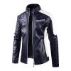 Maiyifu-GJ Mens Motorcycle Vintage PU Stand Collar Coat Fleece Lined Faux Leather Jacket Zip Up Slim Fit Biker Jacket Outwear (Blue,Large) view 1