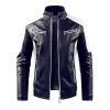 Maiyifu-GJ Mens Motorcycle Vintage PU Stand Collar Coat Fleece Lined Faux Leather Jacket Zip Up Slim Fit Biker Jacket Outwear (Blue,Large) view 2