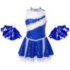 Agoky Girls Sequin Cheerleading Dance Dress Schoolgirls Cheer Leader Uniform Dress Outfit Halloween Cosplay Fancy Costume Royal Blue with Pompoms 10 Years view 1