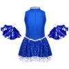Agoky Girls Sequin Cheerleading Dance Dress Schoolgirls Cheer Leader Uniform Dress Outfit Halloween Cosplay Fancy Costume Royal Blue with Pompoms 10 Years view 2