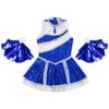 Agoky Girls Sequin Cheerleading Dance Dress Schoolgirls Cheer Leader Uniform Dress Outfit Halloween Cosplay Fancy Costume Royal Blue with Pompoms 10 Years view 3