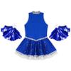 Agoky Girls Sequin Cheerleading Dance Dress Schoolgirls Cheer Leader Uniform Dress Outfit Halloween Cosplay Fancy Costume Royal Blue with Pompoms 10 Years view 4