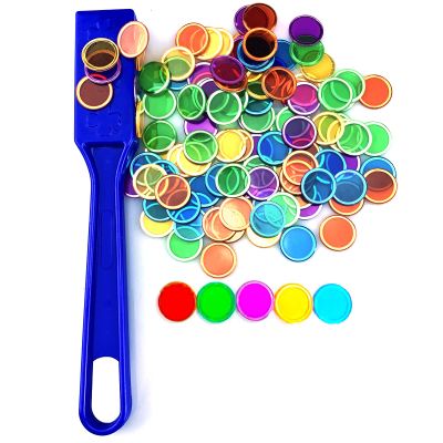 Dacefloy Magnetic Wands and Bingo Chips Set Magnet Wand 100 Multicolour Metal Ringed Discs Science STEM Kit Learning Accessories Family Game Night Tokens