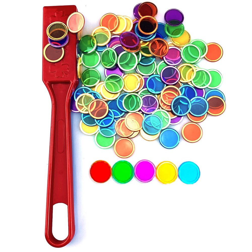 Dacefloy Magnetic Wands and Bingo Chips Set Magnet Wand 100 Multicolour Metal Ringed Discs Science STEM Kit Learning Accessories Family Game Night Tokens