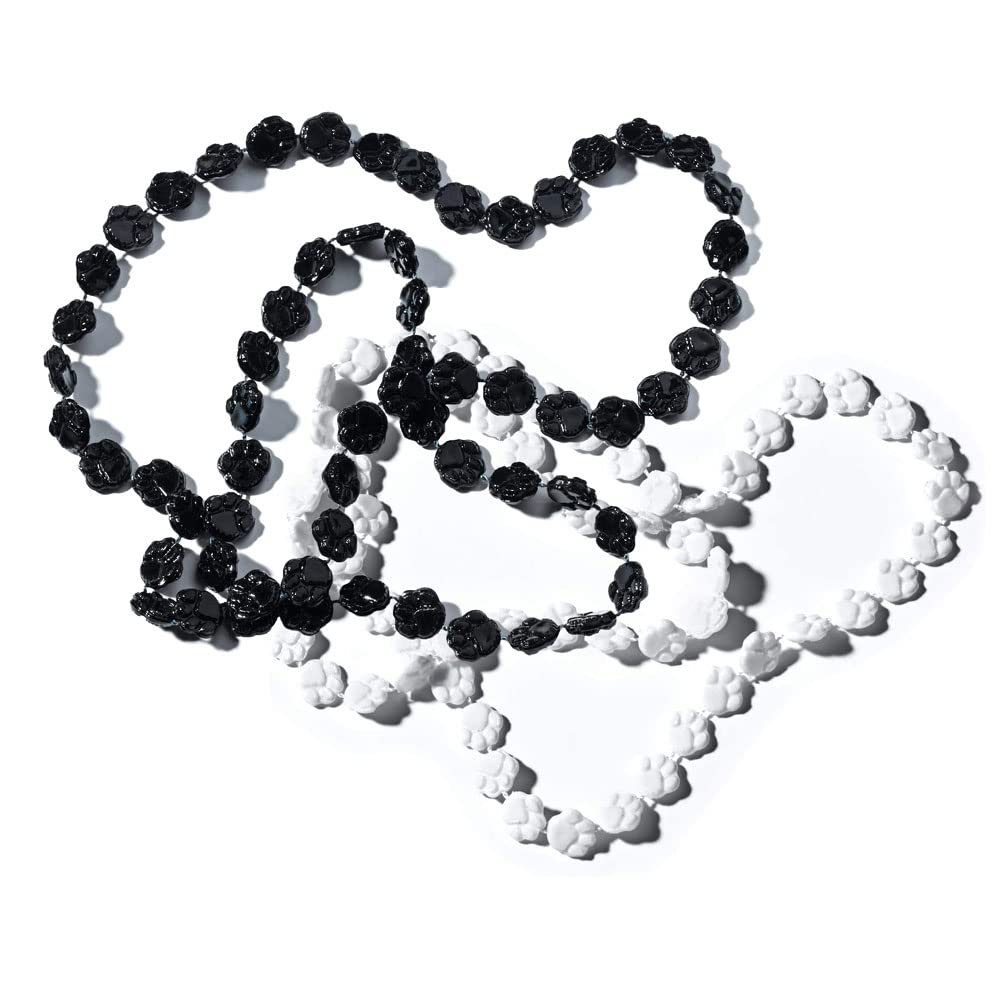 Anderson's Black and White Paw Beads, 38 Inches, Set of 24, Fan Gear, Birthdays, Homecoming, Game Days, Sports Fan Gear,School Spirit, Football Cheerleader Accessories