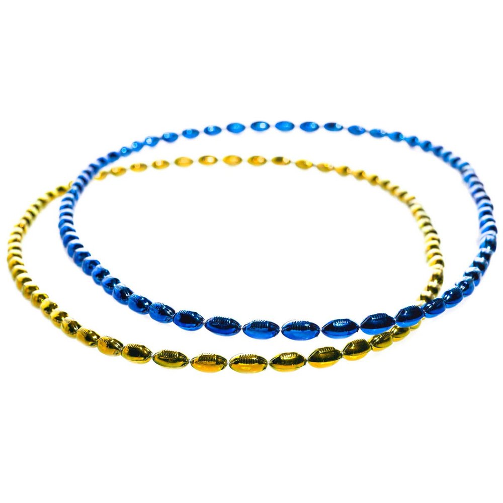 Anderson's Royal Blue and Gold Mini Football Bead Necklaces, 33 Inches, Set of 24, Fan Gear, Birthdays, Homecoming, Sports Fan Gear,School Spirit, Football Cheerleader Accessories