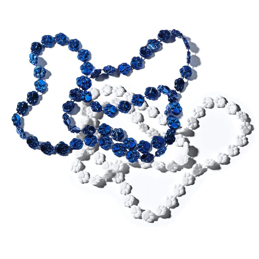 Anderson's Blue and White Paw Beads, 38 Inches, Set of 24, Fan Gear, Birthdays, Homecoming, Game Days, Sports Fan Gear,School Spirit, Football Cheerleader Accessories