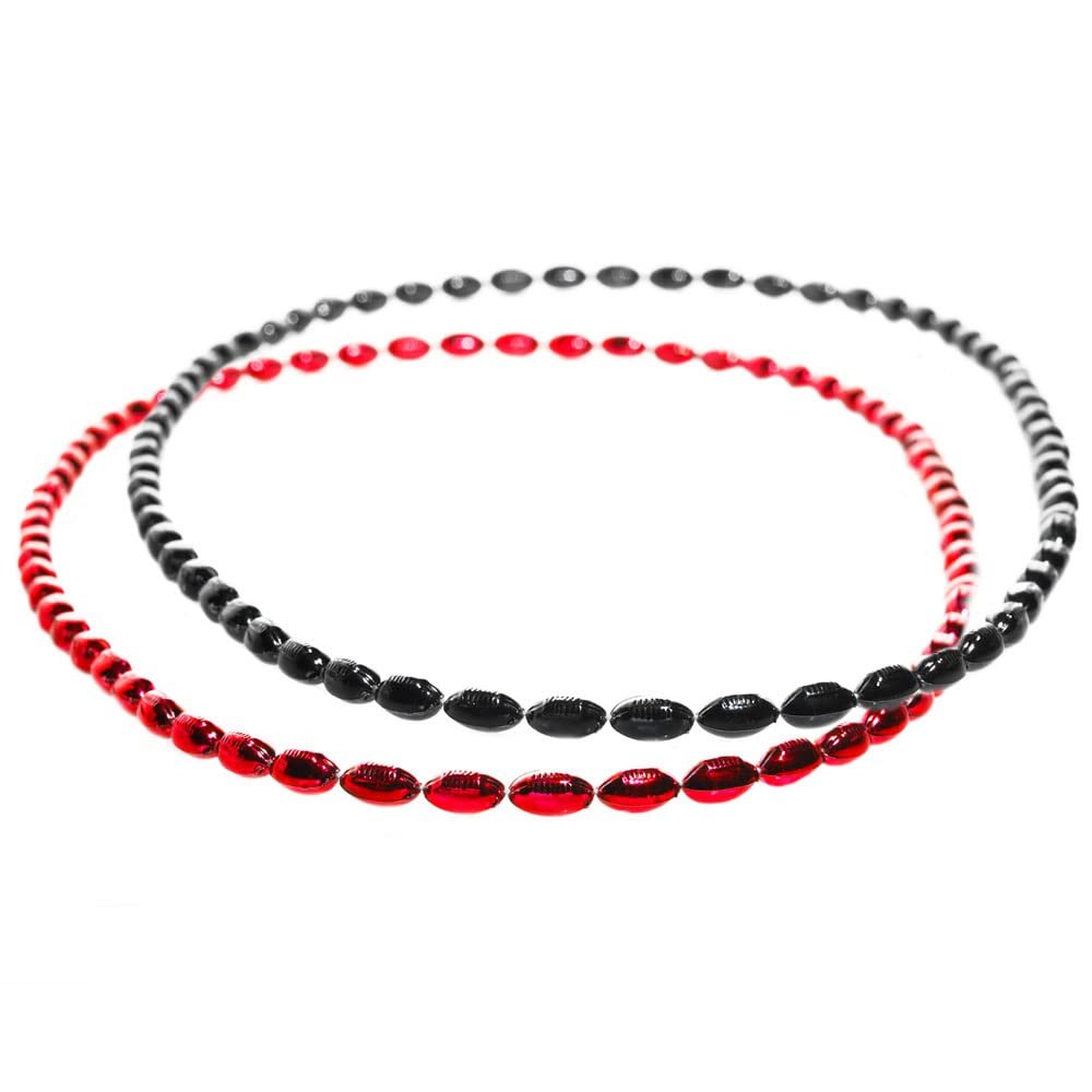 Anderson's Black and Red Mini Football Bead Necklaces, 33 Inches, Set of 24, Fan Gear, Birthdays, Homecoming, Sports Fan Gear,School Spirit, Football Cheerleader Accessories