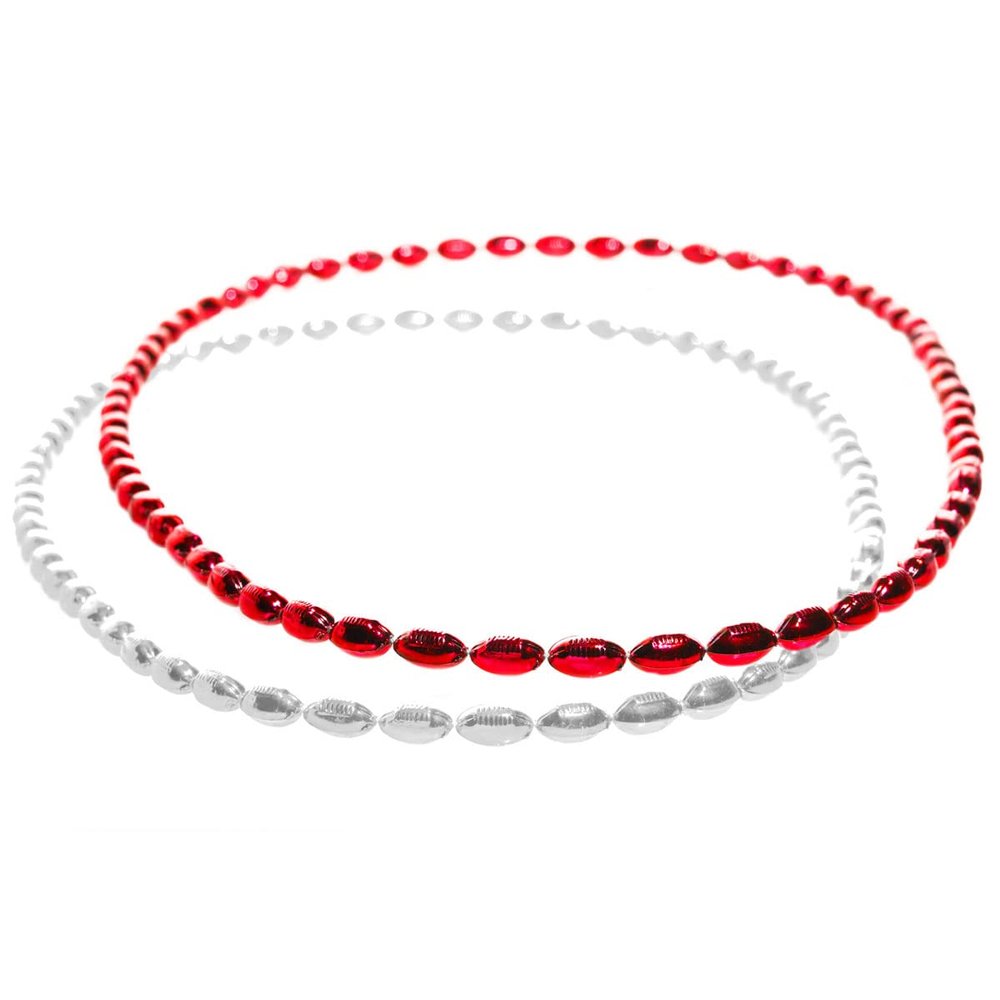 Anderson's Red and White Mini Football Bead Necklaces, 33 Inches, Set of 24, Fan Gear, Birthdays, Homecoming, Sports Fan Gear,School Spirit, Football Cheerleader Accessories