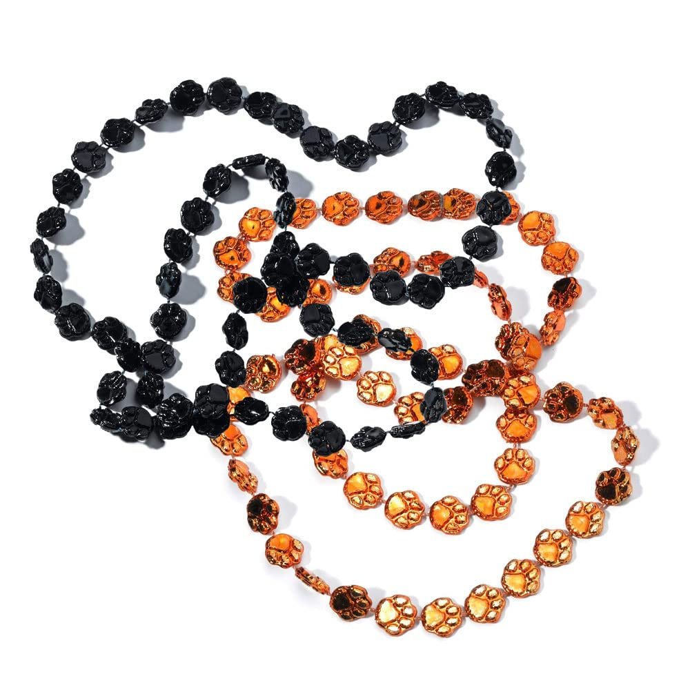 Anderson's Black and Orange Paw Beads, 38 Inches, Set of 24, Fan Gear, Birthdays, Homecoming, Game Days, Sports Fan Gear,School Spirit, Football Cheerleader Accessories