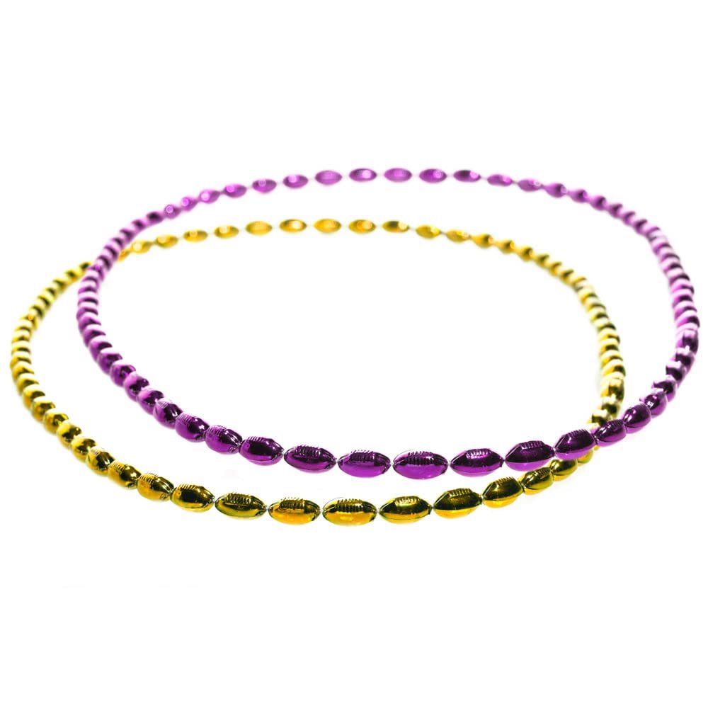 Anderson's Purple and Gold Mini Football Bead Necklaces, 33 Inches, Set of 24, Fan Gear, Birthdays, Homecoming, Sports Fan Gear,School Spirit, Football Cheerleader Accessories