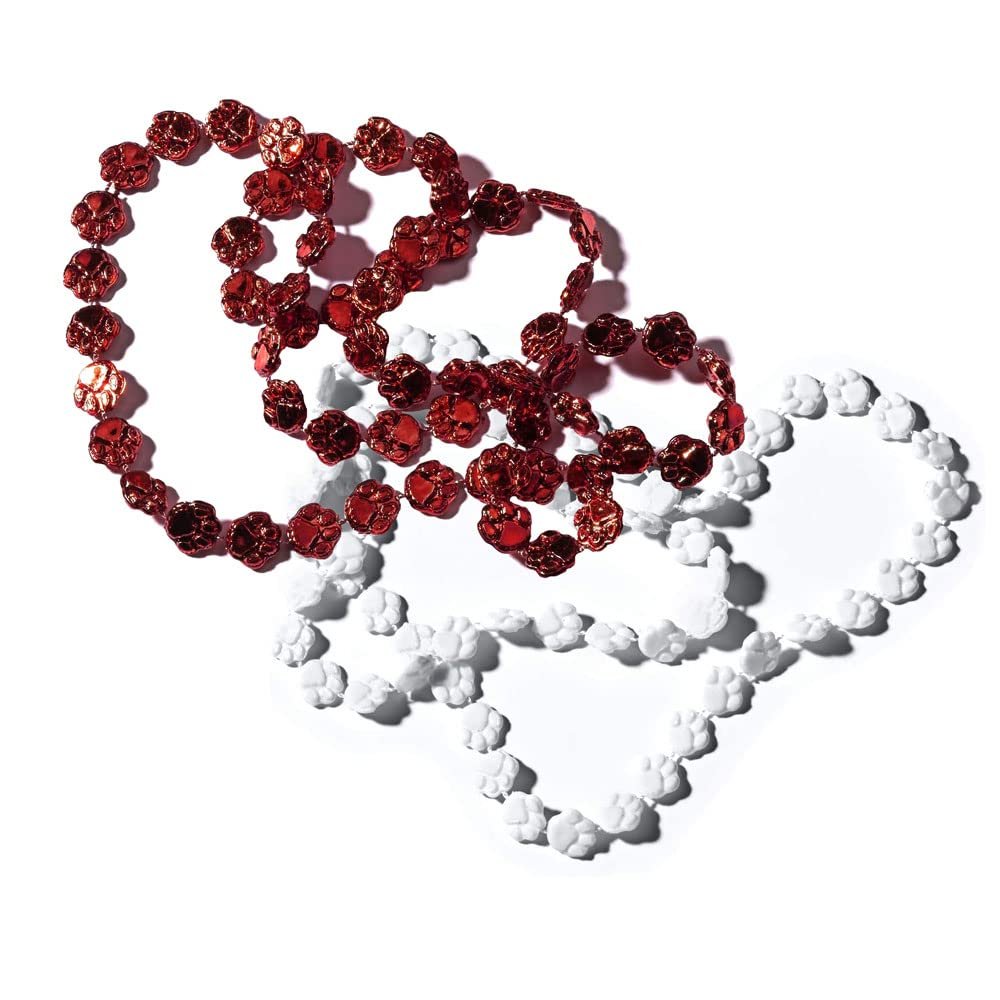 Anderson's Red and White Paw Beads, 38 Inches, Set of 24, Fan Gear, Birthdays, Homecoming, Game Days, Sports Fan Gear,School Spirit, Football Cheerleader Accessories