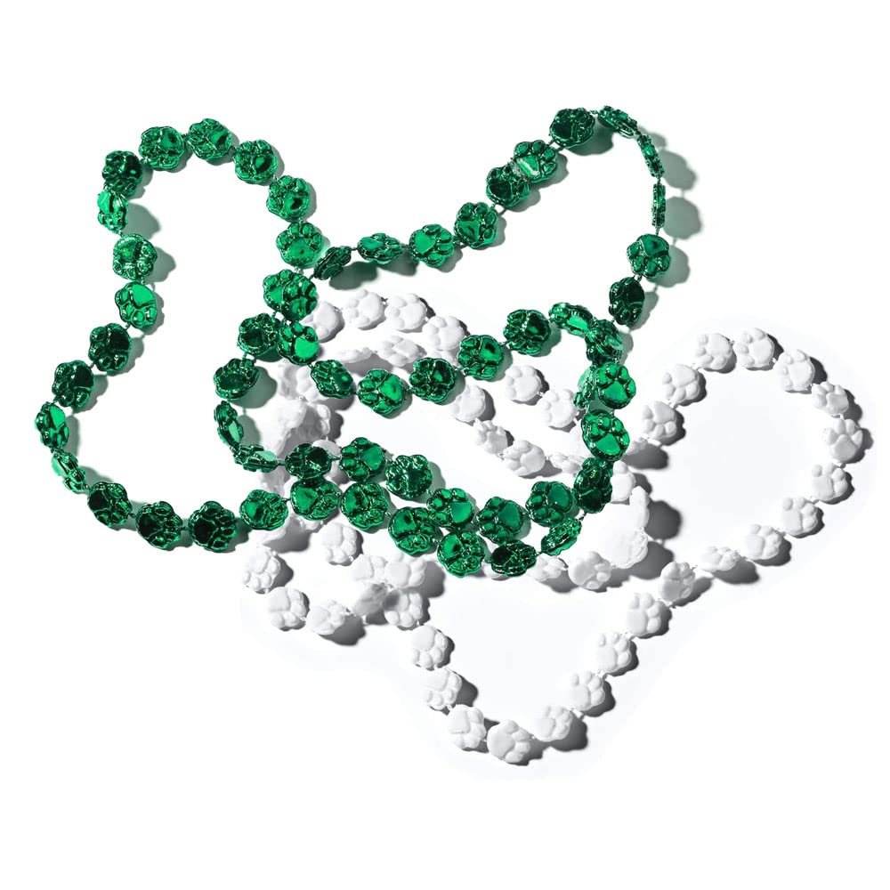 Anderson's Green and White Paw Beads, 38 Inches, Set of 24, Fan Gear, Birthdays, Homecoming, Game Days, Sports Fan Gear,School Spirit, Football Cheerleader Accessories