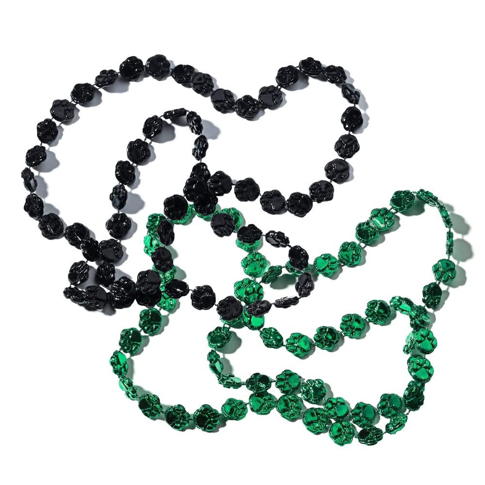 Anderson's Black and Green Paw Beads, 38 Inches, Set of 24, Fan Gear, Birthdays, Homecoming, Game Days, Sports Fan Gear, School Spirit, Football Cheerleader Accessories