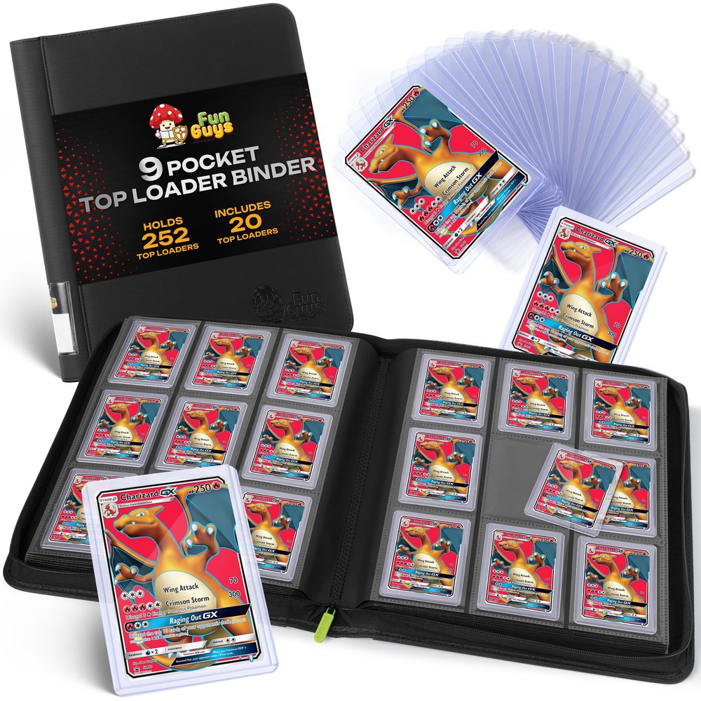 FunGuys Toploader Binder 252 Capacity Trading Card Storage Binder, Zippered Side-Loading Album with 9-Pocket Layout for TCG, Yu-Gi-Oh!, MTG