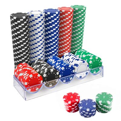 100Pcs Professional Poker Chip with Storage Box, 5 Colors Casino Poker Chips Set, 11.5 Gram Clay Composite Casino Poker Chips for Casino Card Games Texas Holdem Blackjack Gambling (With clear box)